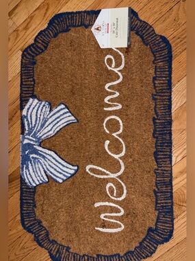 My Texas House Welcome Doormat with Blue Bow - Neutral Brown Coir Entry Mat